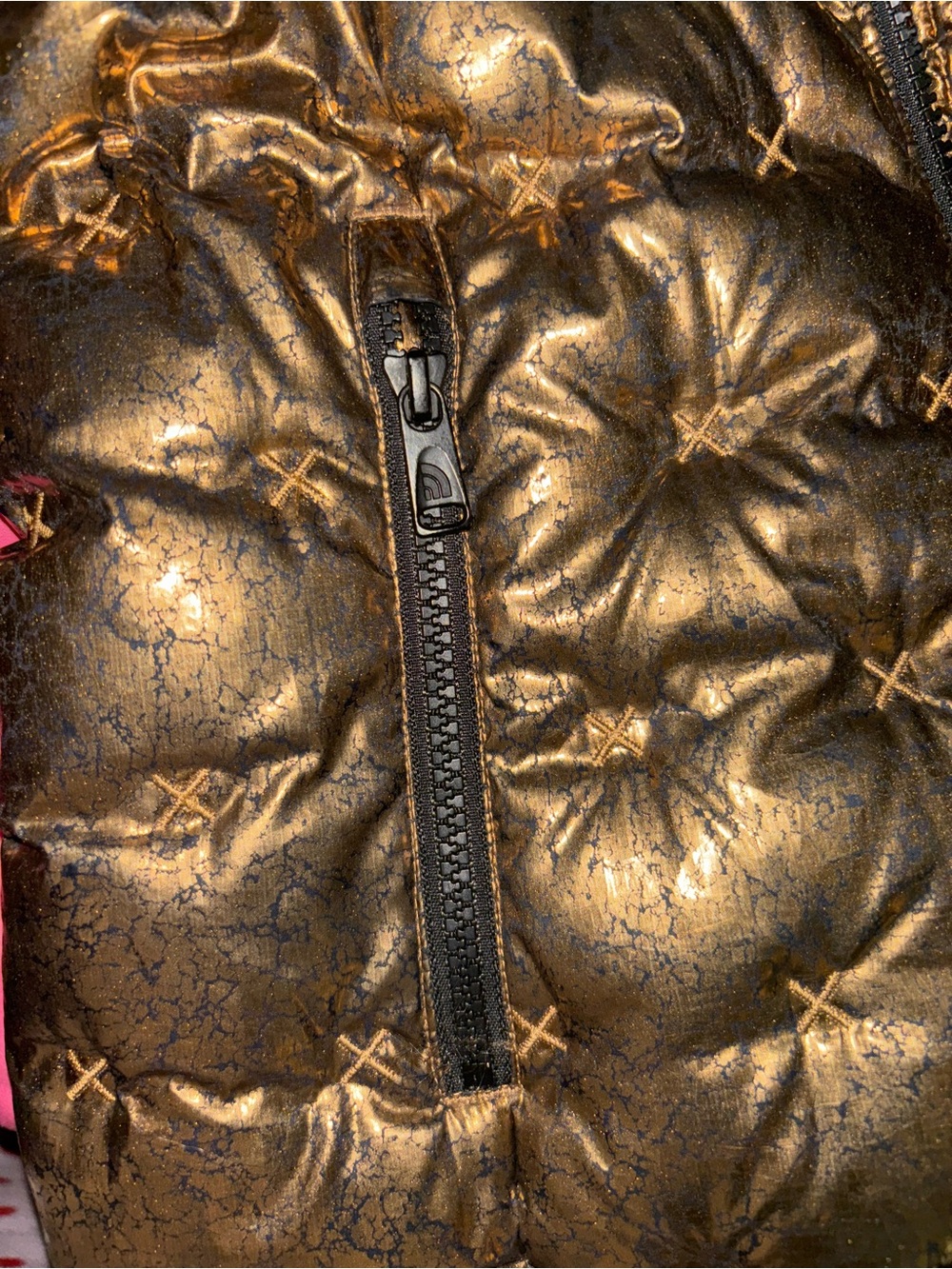 The North Face Metallic Bronze Quilted Crossbody Bag with Zip Pocket